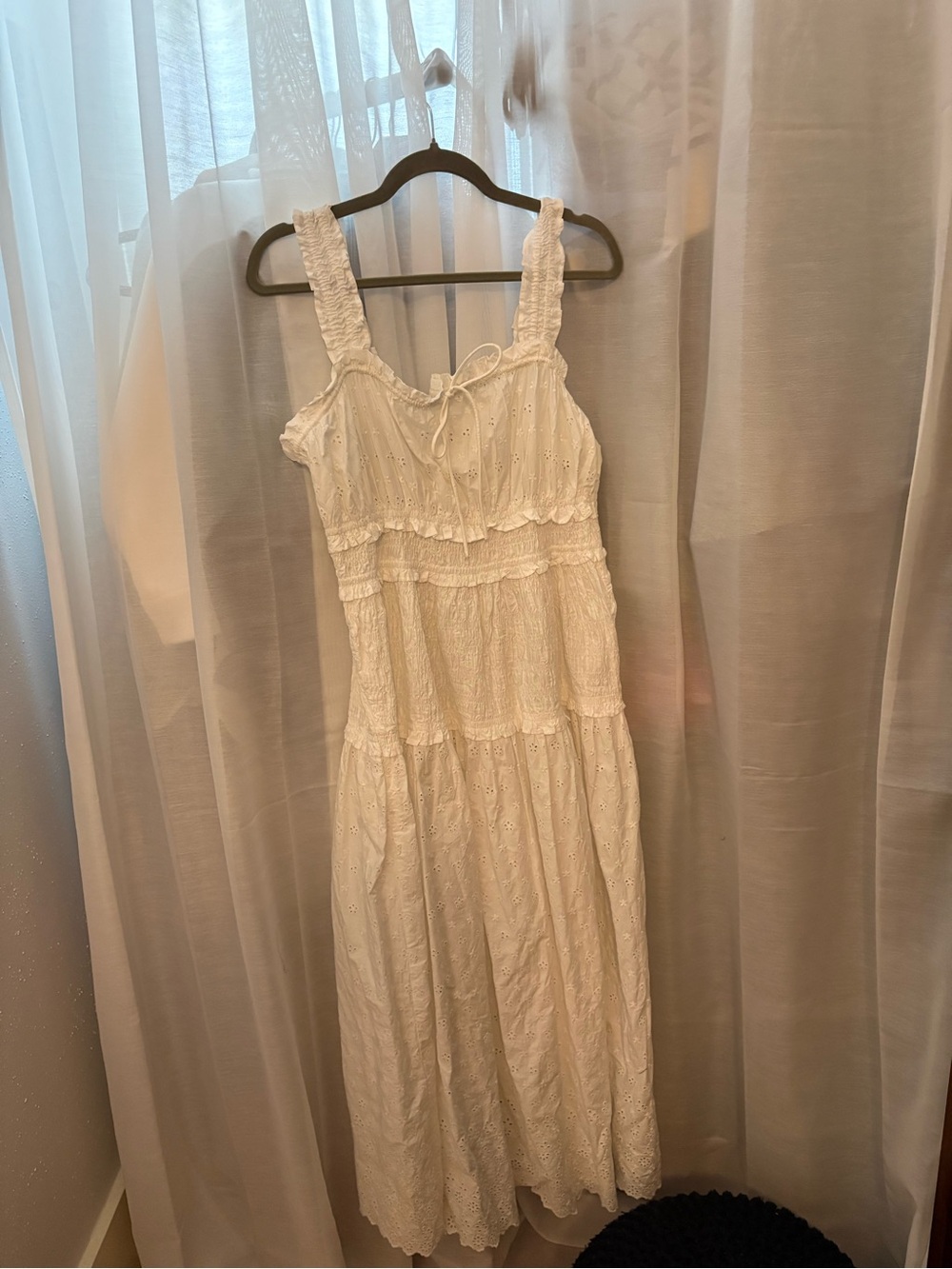 GAP x Doen White Eyelet Tiered Maxi Dress with Ruffle Straps